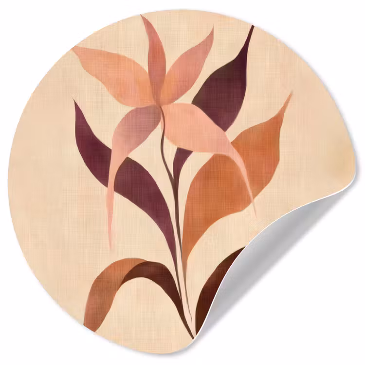 Minimalistisch - Bloem - Bladeren - Beige Wandcirkel behangsticker klein -3d