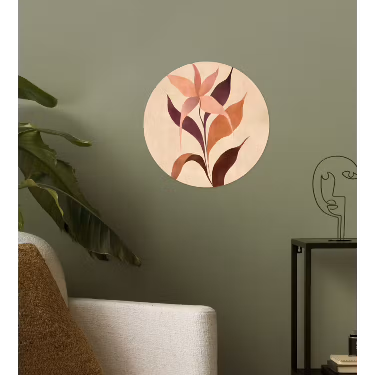 Minimalistisch - Bloem - Bladeren - Beige Wandcirkel behangsticker klein -sfeer2