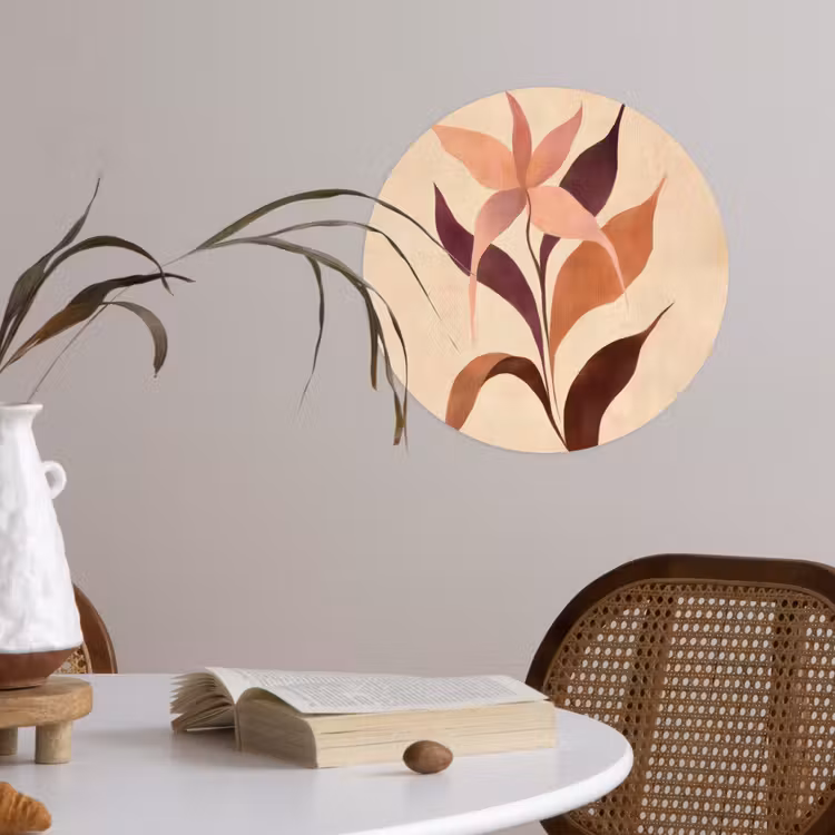 Minimalistisch - Bloem - Bladeren - Beige Wandcirkel behangsticker klein -sfeer3