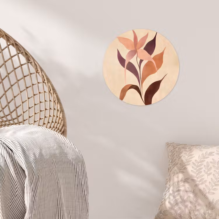 Minimalistisch - Bloem - Bladeren - Beige Wandcirkel behangsticker klein -sfeer4