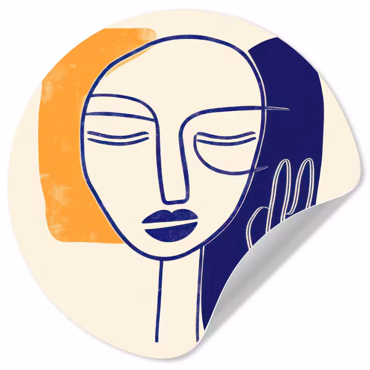 Minimalistisch - Gezicht - Hand - Oranje - Blauw Wandcirkel behangsticker klein -3d