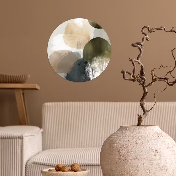 Minimalistisch - Cirkels - Penseelstreken - Beige Wandcirkel behangsticker klein -sfeer1