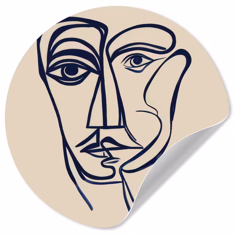 Minimalistisch - Lijnillustratie - Beige - Donkerblauw Wandcirkel behangsticker klein -3d