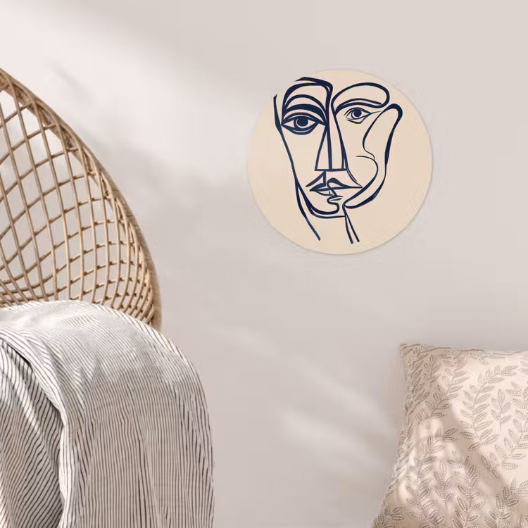 Minimalistisch - Lijnillustratie - Beige - Donkerblauw Wandcirkel behangsticker klein -sfeer4