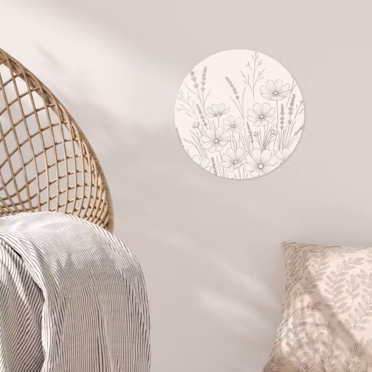 Minimalistisch - Modern - Bloemen - Beige Wandcirkel behangsticker klein -sfeer4