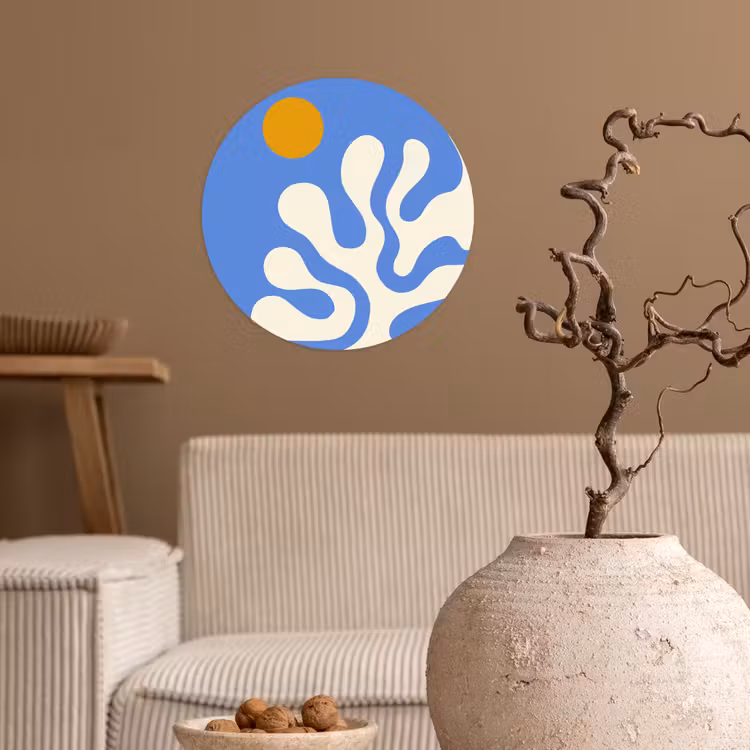 Minimalistisch - Organisch patroon - Blauw Wandcirkel behangsticker klein -sfeer1