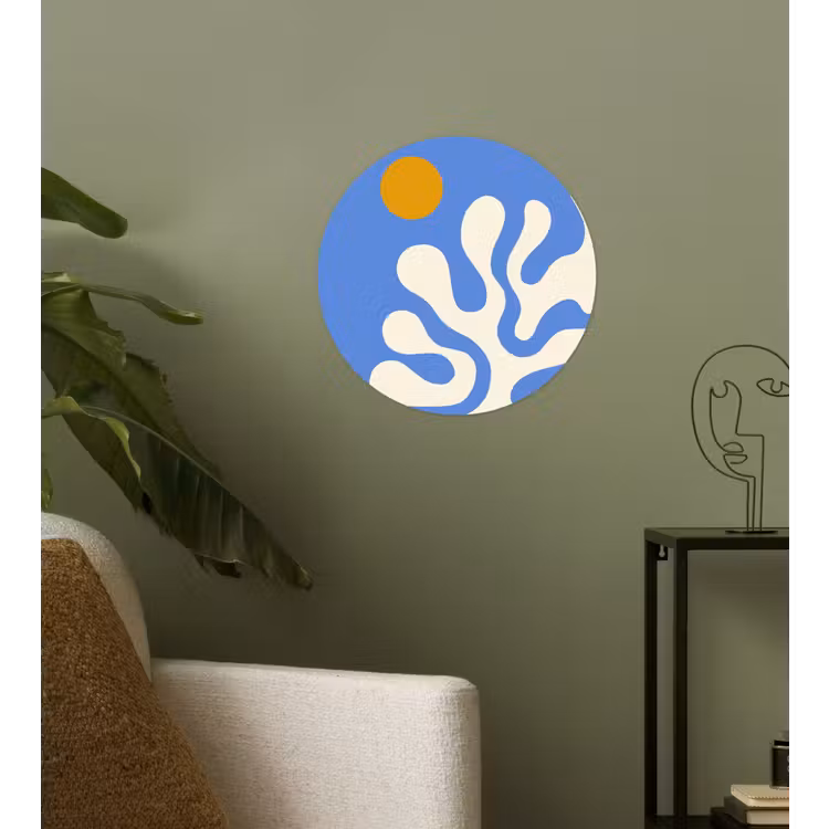 Minimalistisch - Organisch patroon - Blauw Wandcirkel behangsticker klein -sfeer2