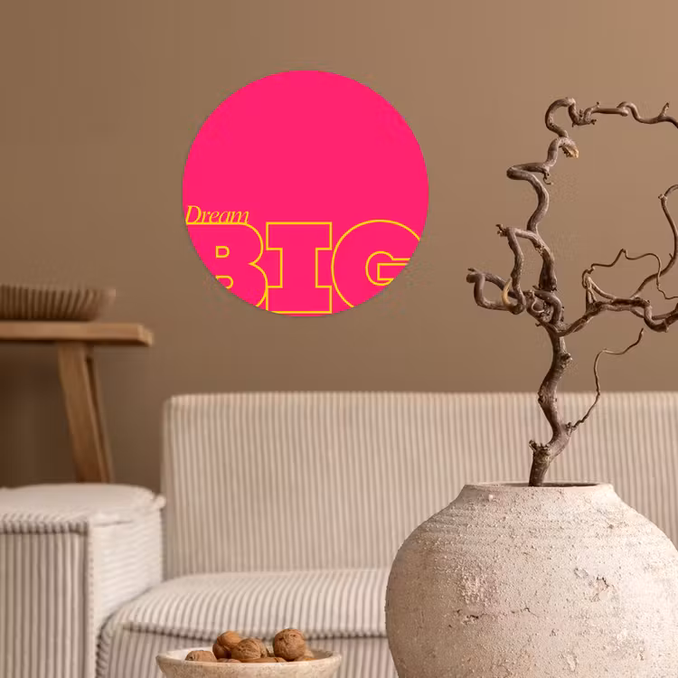 Minimalistisch - Roze - Dream big - Grafisch Wandcirkel behangsticker klein -sfeer1