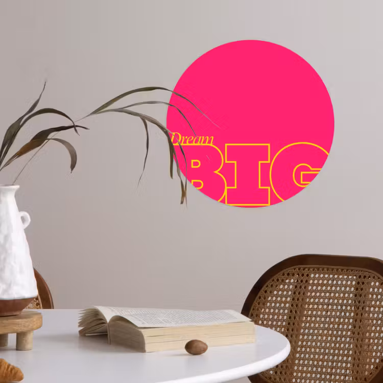 Minimalistisch - Roze - Dream big - Grafisch Wandcirkel behangsticker klein -sfeer3