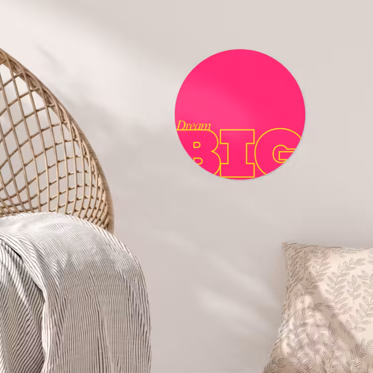 Minimalistisch - Roze - Dream big - Grafisch Wandcirkel behangsticker klein -sfeer4