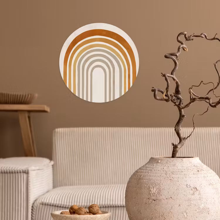 Minimalistisch - Boog - Lijnen - Beige Wandcirkel behangsticker klein -sfeer1
