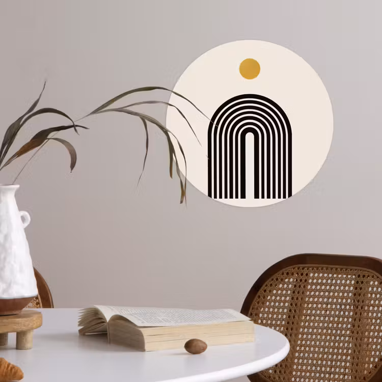 Minimalistisch - Zwarte boog - Gouden cirkel Wandcirkel behangsticker klein -sfeer3