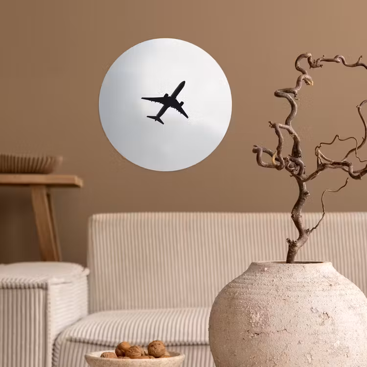 Minimalistisch - Silhouet - Zwart - Vliegtuig Wandcirkel behangsticker klein -sfeer1