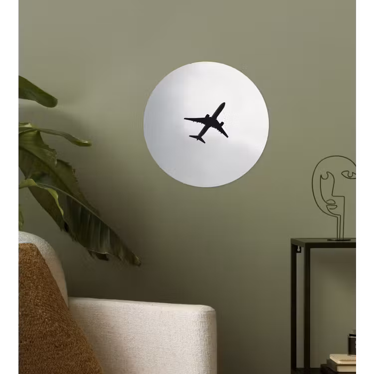 Minimalistisch - Silhouet - Zwart - Vliegtuig Wandcirkel behangsticker klein -sfeer2