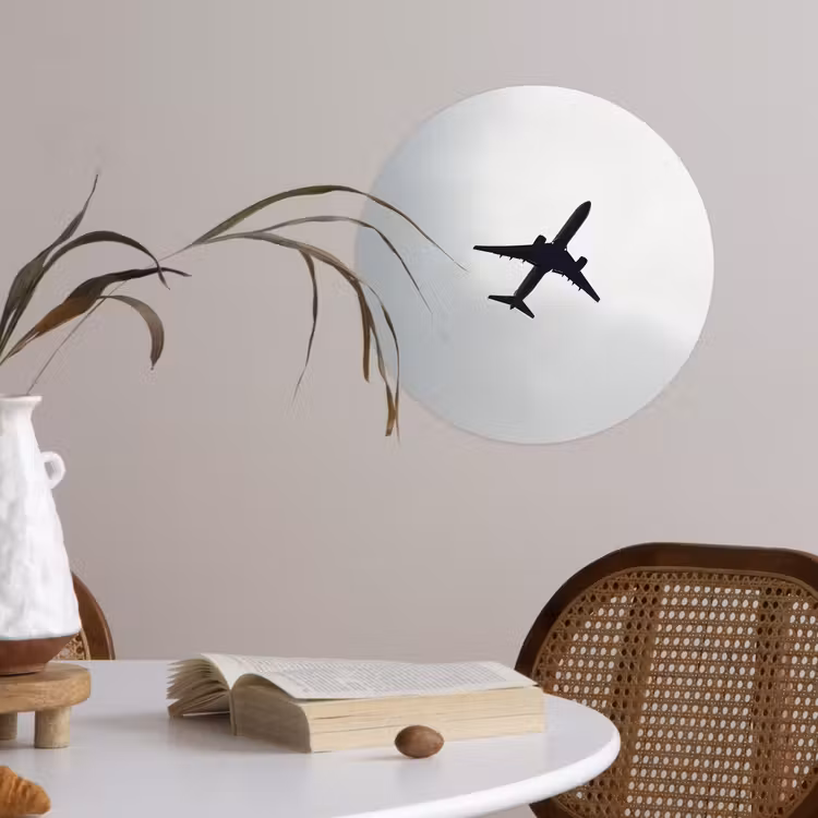 Minimalistisch - Silhouet - Zwart - Vliegtuig Wandcirkel behangsticker klein -sfeer3