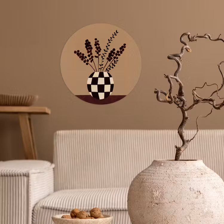 Minimalistisch - Vaas - Bloemen - Bruin Wandcirkel behangsticker klein -sfeer1