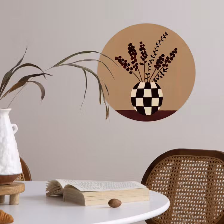 Minimalistisch - Vaas - Bloemen - Bruin Wandcirkel behangsticker klein -sfeer3