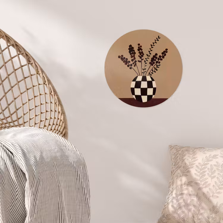 Minimalistisch - Vaas - Bloemen - Bruin Wandcirkel behangsticker klein -sfeer4