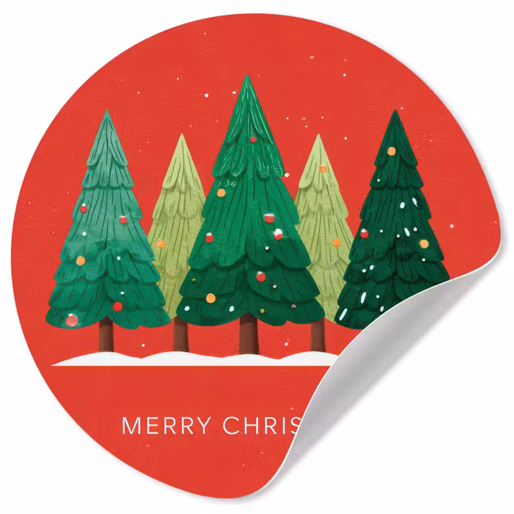 Minimalistisch - Kerstbomen - Rood - Sneeuw Wandcirkel behangsticker klein -3d