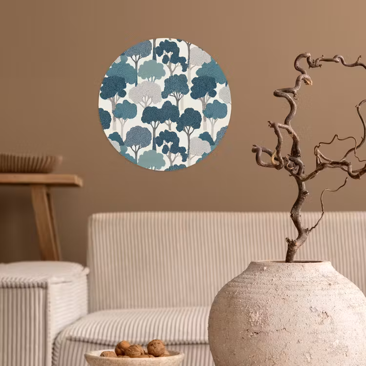Modern - Bomen - Bos - Patroon - Blauw Wandcirkel behangsticker klein 186 -sfeer1