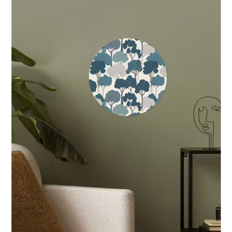 Modern - Bomen - Bos - Patroon - Blauw Wandcirkel behangsticker klein 186 -sfeer2