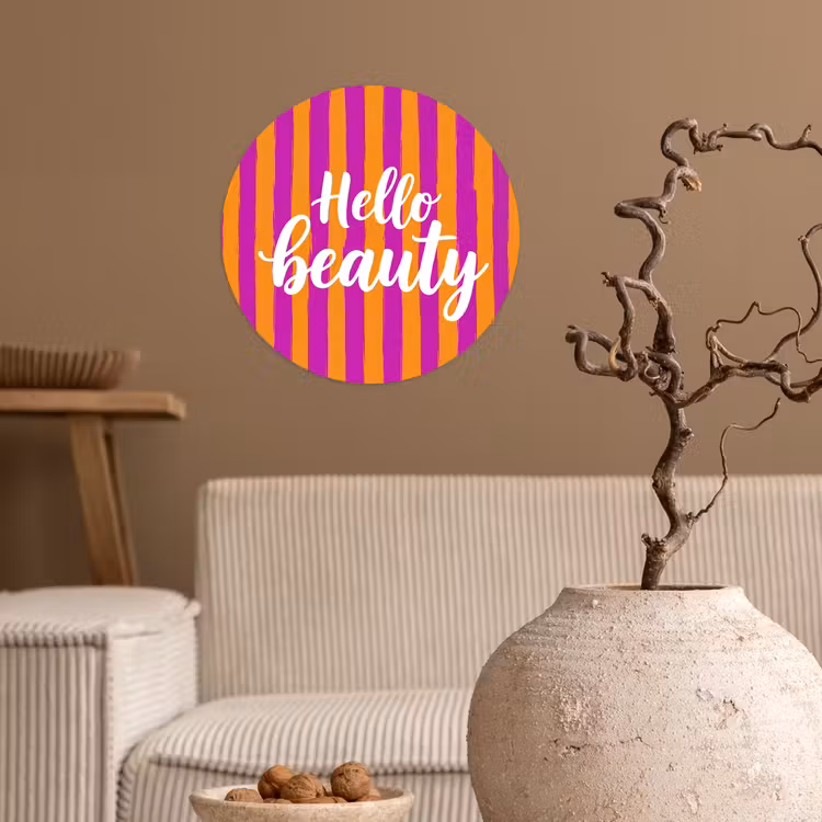 Modern - Hello - Oranje Wandcirkel behangsticker klein -sfeer1