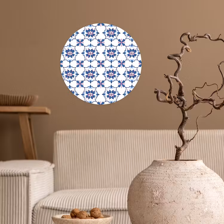 Modern - Patroon - Blauw - Roze Wandcirkel behangsticker klein 186 -sfeer1