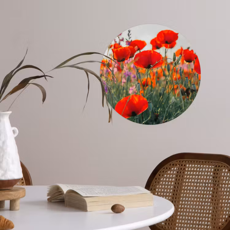 Klaproos - Bloemen - Rood - Paars - Weide Wandcirkel behangsticker klein -sfeer3