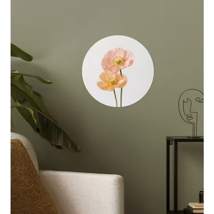 Papavers - Botanisch - Roze Wandcirkel behangsticker klein -sfeer2