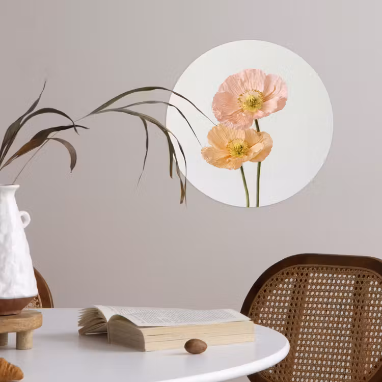 Papavers - Botanisch - Roze Wandcirkel behangsticker klein -sfeer3