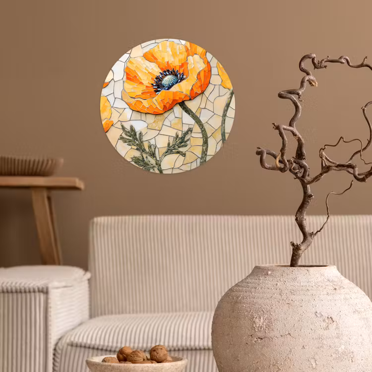 Klaprozen - Oranje - Mozaïek - Bladeren Wandcirkel behangsticker klein -sfeer1