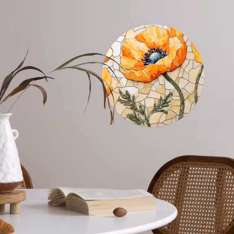 Klaprozen - Oranje - Mozaïek - Bladeren Wandcirkel behangsticker klein -sfeer3