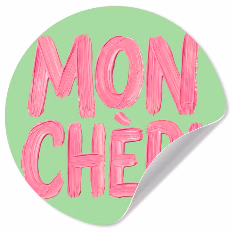 Mon cheri - Groen - Roze Wandcirkel behangsticker klein -3d