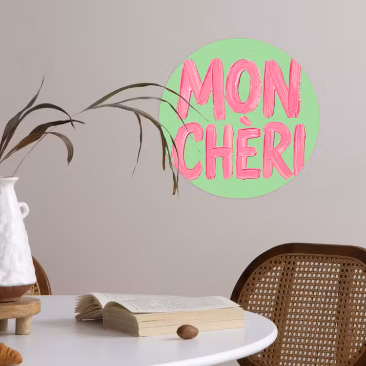 Mon cheri - Groen - Roze Wandcirkel behangsticker klein -sfeer3
