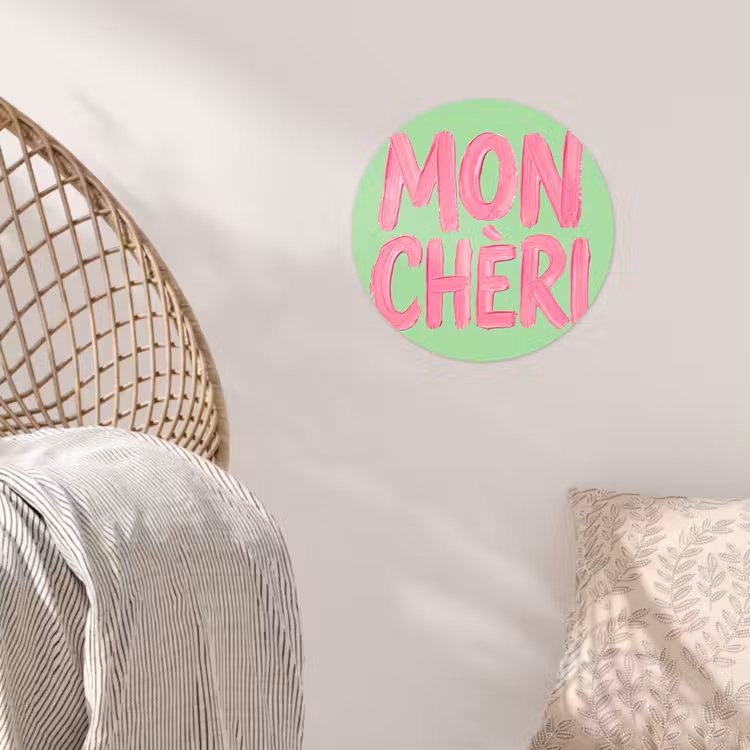 Mon cheri - Groen - Roze Wandcirkel behangsticker klein -sfeer4