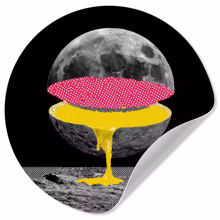 Maan - Geel - Roze - Zwart Wandcirkel behangsticker klein -3d