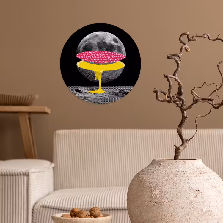 Maan - Geel - Roze - Zwart Wandcirkel behangsticker klein -sfeer1