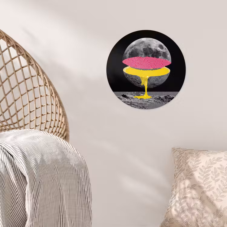 Maan - Geel - Roze - Zwart Wandcirkel behangsticker klein -sfeer4