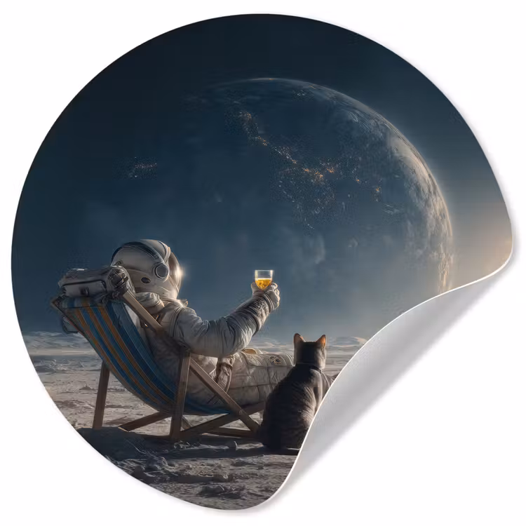 Maan - Kat - Astronaut - Ruimte Wandcirkel behangsticker klein -3d