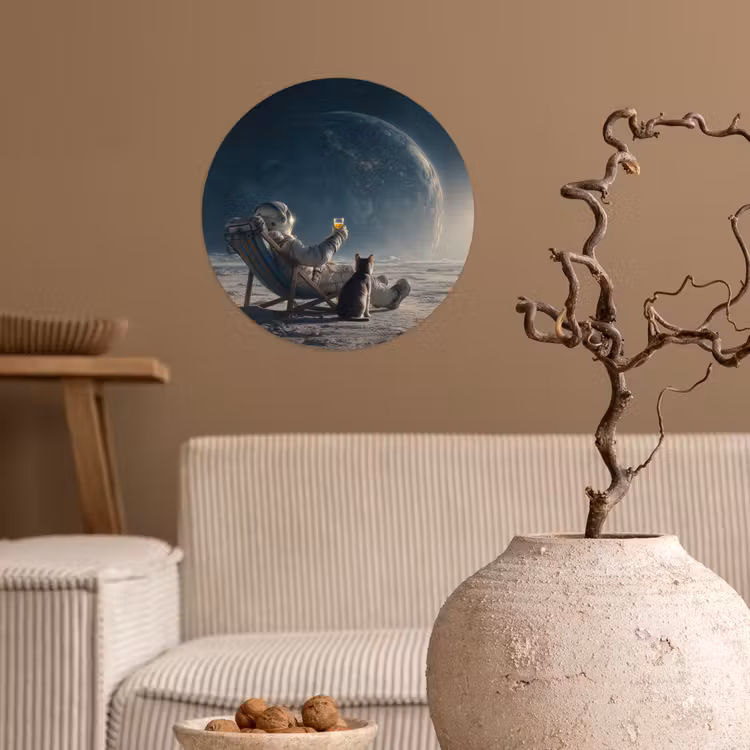 Maan - Kat - Astronaut - Ruimte Wandcirkel behangsticker klein -sfeer1