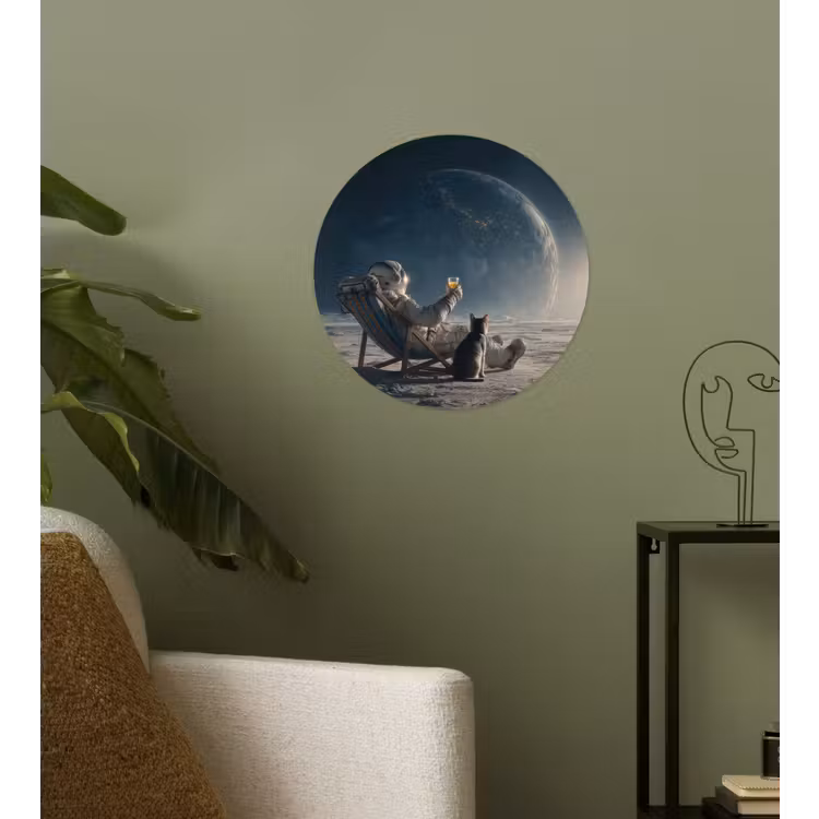 Maan - Kat - Astronaut - Ruimte Wandcirkel behangsticker klein -sfeer2