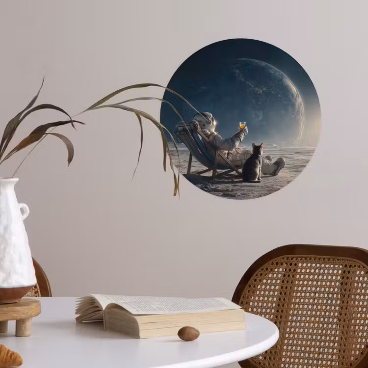 Maan - Kat - Astronaut - Ruimte Wandcirkel behangsticker klein -sfeer3