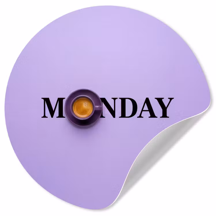Maandag - Mok - Koffie - Paars Wandcirkel behangsticker klein -3d