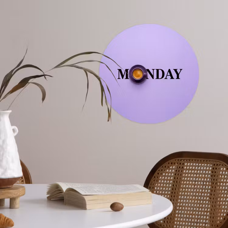 Maandag - Mok - Koffie - Paars Wandcirkel behangsticker klein -sfeer3