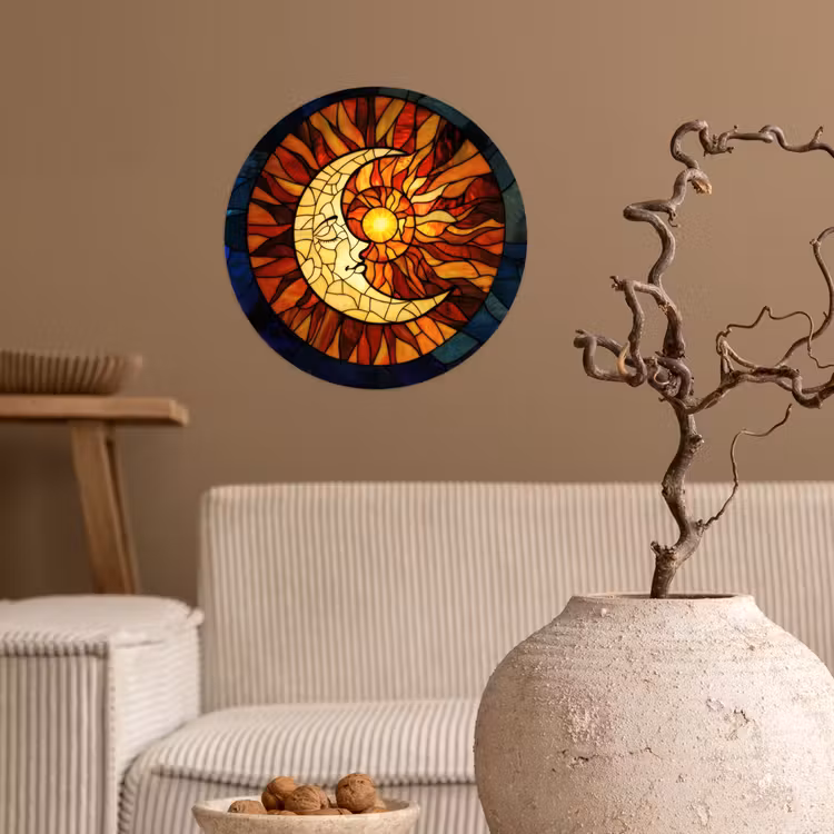 Mozaïek - Glas - Maan - Donkerblauw Wandcirkel behangsticker klein -sfeer1