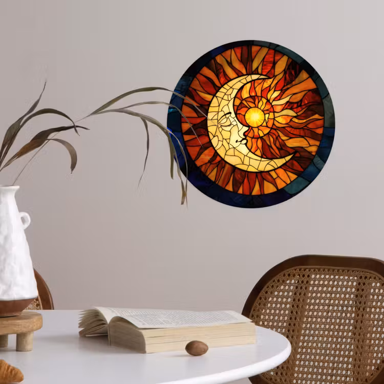 Mozaïek - Glas - Maan - Donkerblauw Wandcirkel behangsticker klein -sfeer3