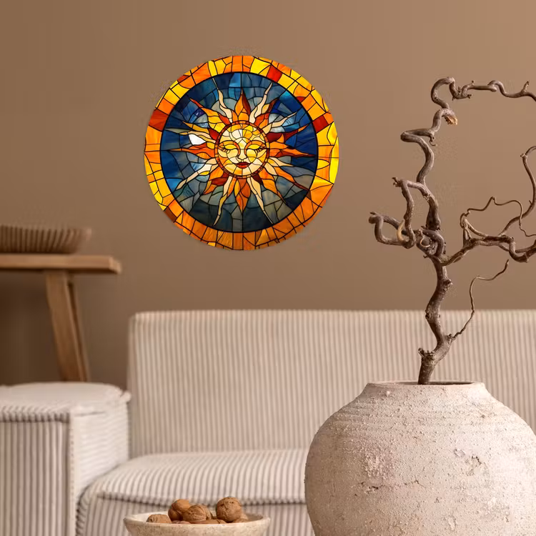 Mozaïek - Zon - Geel - Cirkel Wandcirkel behangsticker klein -sfeer1