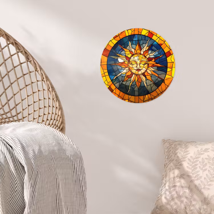 Mozaïek - Zon - Geel - Cirkel Wandcirkel behangsticker klein -sfeer4