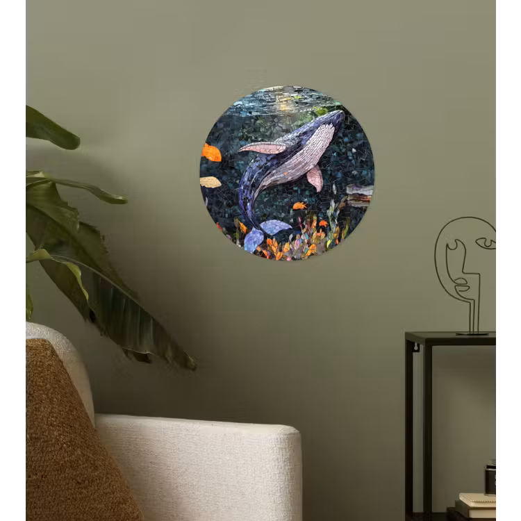 Mozaïek - Walvis - Koraal - Water Wandcirkel behangsticker klein -sfeer2