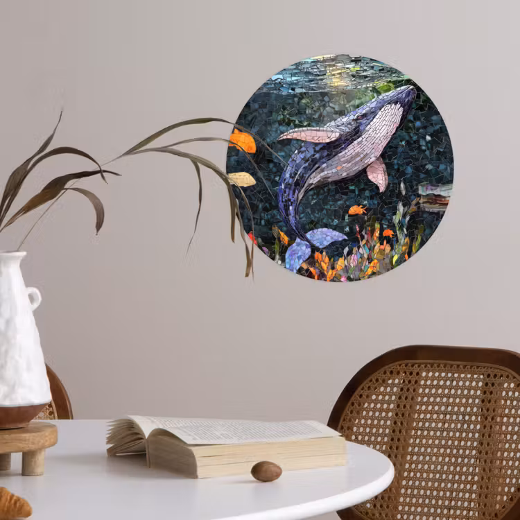 Mozaïek - Walvis - Koraal - Water Wandcirkel behangsticker klein -sfeer3